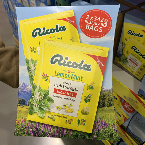 Ricola利口乐草本柠檬薄荷润喉糖无糖原味2*342g包邮