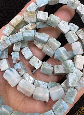 天然海纹石桶珠手串 多米尼加宝石蓝水晶拉利玛手链女饰品原石切