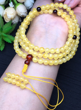 天然蜜蜡佛珠手链女款琥珀蜜蜡108颗手串 支持正规复检