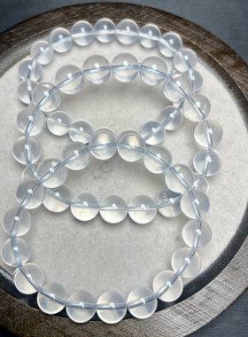 天然奶白水晶手链女款白水晶手串饰品礼物10mm圆珠简洁