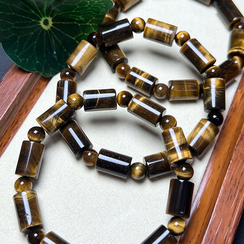 天然黄虎眼算桶珠手链女单圈虎眼木变石虎晴石手串水晶饰品礼物