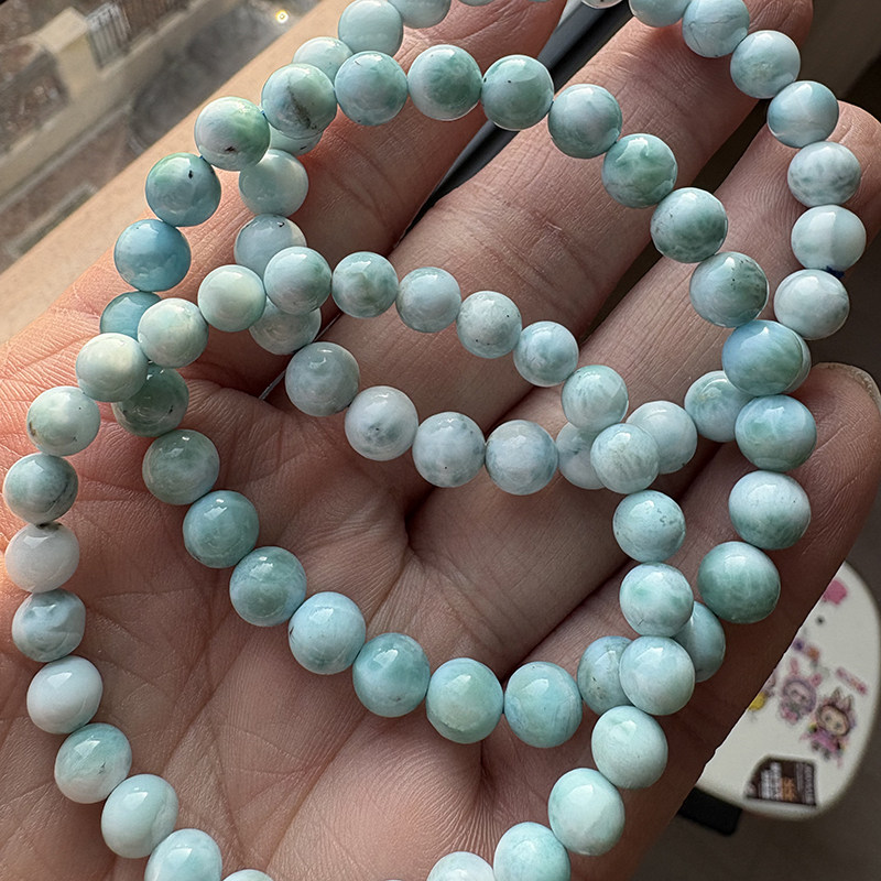 天然海纹石手链女款拉利玛单圈手串水晶饰品带黑点