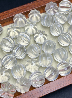 天然白水晶南瓜珠 奶白水晶隔珠配饰品串珠DIY散珠雕刻配件通孔