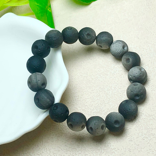 天然银曜石陨石球手链男女款黑曜石月球手串饰品礼物民族风