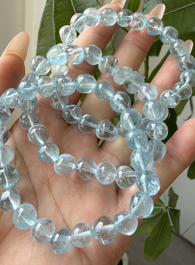 新货天然托帕石糖豆手链不规则蓝色托帕水晶手串单圈男女饰品
