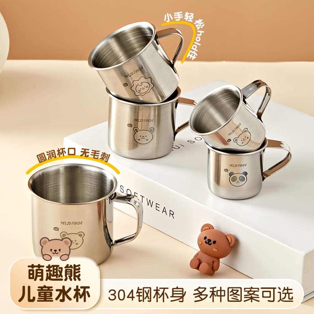 304不锈钢儿童水杯家用马克杯牛奶杯幼儿园带把敞口杯子早餐杯