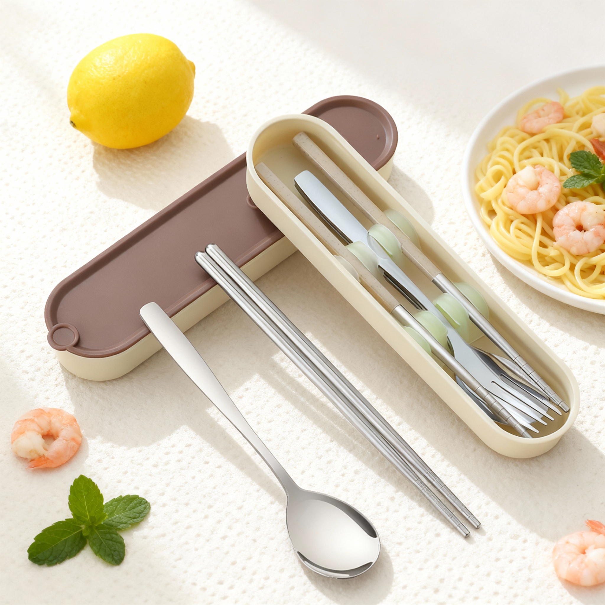 不锈钢学生餐具筷子勺子套装