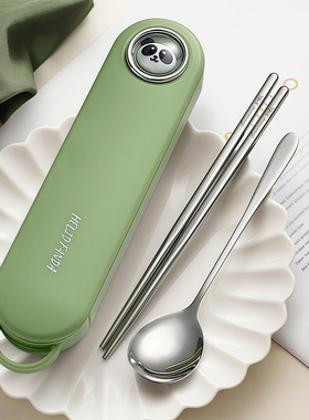 316不锈钢便携式餐具套装筷子勺子叉子外带可爱三件套学生餐具盒