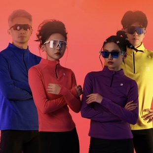 引擎鸟男女款方格拉绒半开拉链长袖T恤越野跑马拉松运动上衣