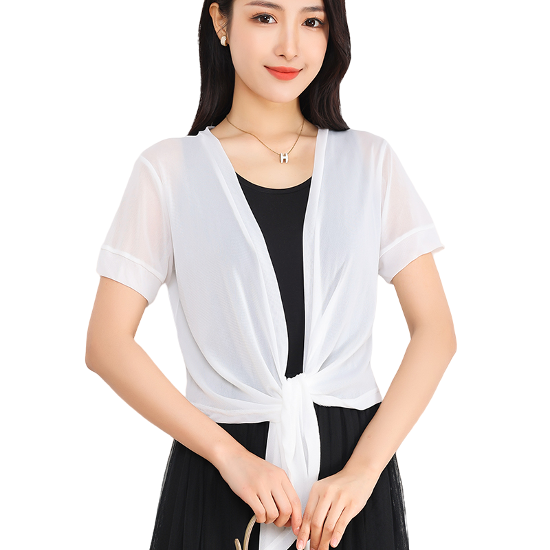 2024夏季防晒衣女薄款短外套配吊带裙子披肩外搭开衫短袖网纱上衣