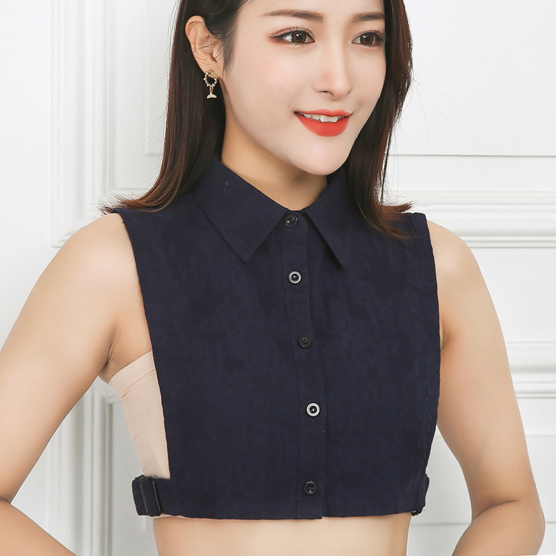 芮汀藏青色提花衬衣假领