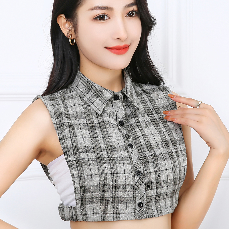 秋冬新款加厚黑灰格子假领子女士多功能百搭假领衬衣领装饰衬衫领