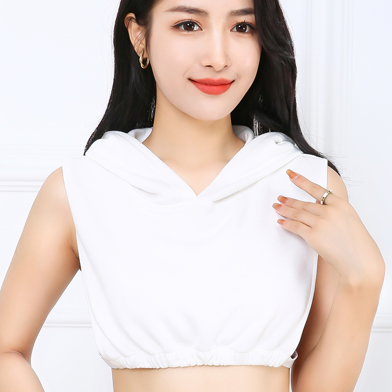 高端白色帶帽假領子女