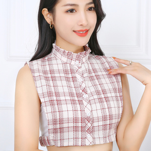 秋冬新款加厚红色格子假领子女士多功能百搭假领衬衣领装饰衬衫领