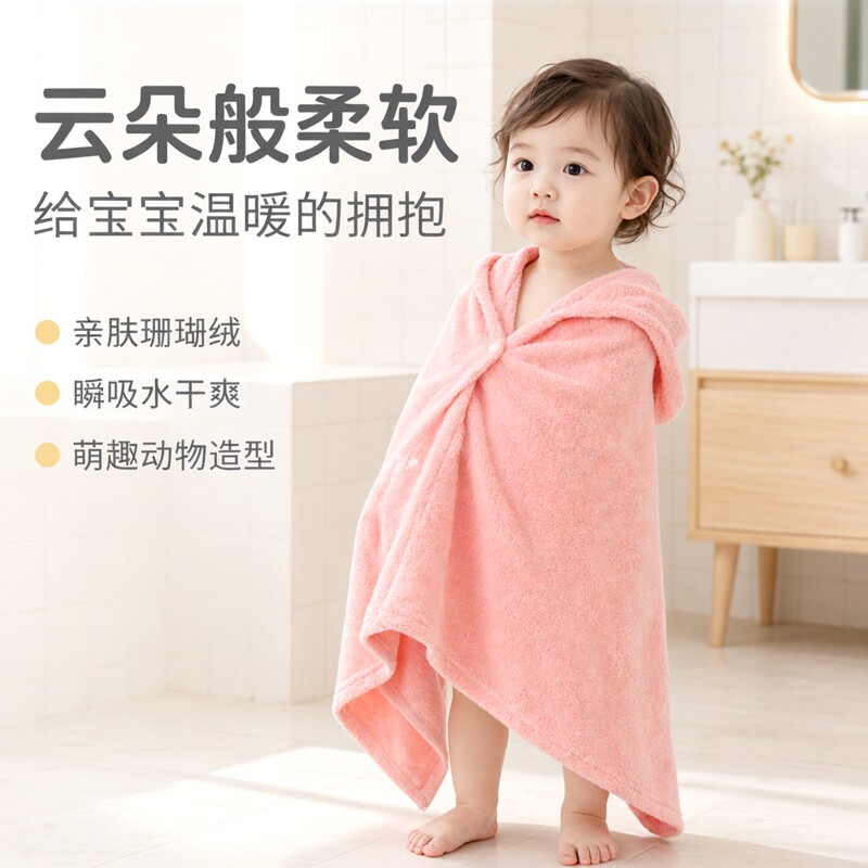 连帽斗篷儿童珊瑚绒浴袍带帽宝宝