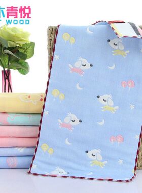 六层高密纱布婴儿洗脸毛巾50x25cm儿童毛巾纯棉提花童巾柔软亲肤