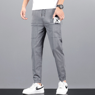 六口袋休闲长裤男士夏季薄款弹力男裤六兜九分裤子男款束脚工装裤