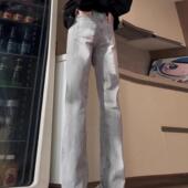 直筒修身 休闲裤 烟灰色微喇牛仔裤 子高街春季 男水洗宽松vibe裤 美式