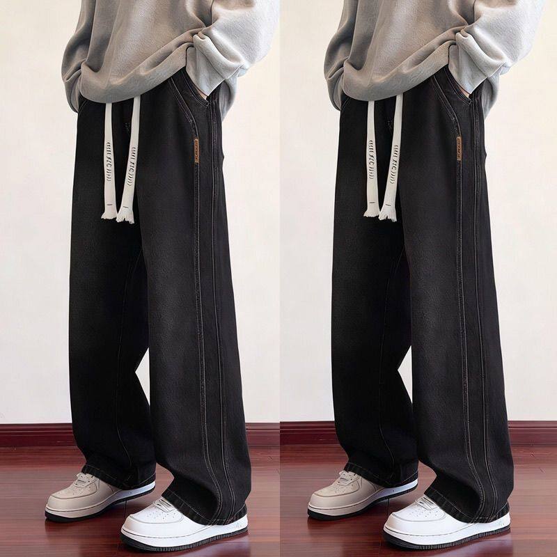 复古牛仔裤男士宽松直筒大码潮牌秋冬美式水洗做旧秋季休闲长裤子