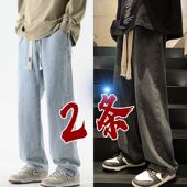 男士 高街松紧腰宽松直筒长裤 2025新款 浅色牛仔裤 春秋季 美式 子男款