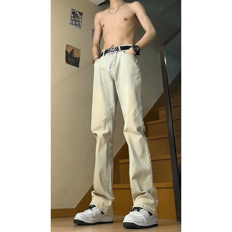 黄泥色美式直筒牛仔裤男百搭修身