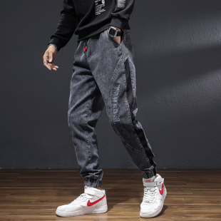 男士 束脚男裤 2021春秋新款 潮流休闲哈伦潮牌工装 子 韩版 宽松牛仔裤