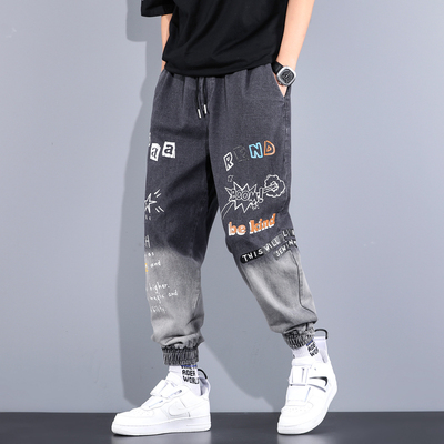 卡通涂鸦印花渐变韩版嘻哈牛仔裤