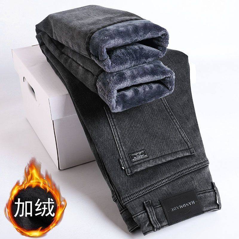 2025年秋冬爆款复古牛仔裤男潮牌加绒加厚百搭修身小直筒保暖裤子