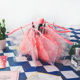 女神 日系透明櫻花傘雨傘女少女心ins三折傘韓國小清新學生韓版