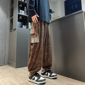风民族风G复古中式树叶灯芯绒大裤裆舞蹈阔腿裤K200-P68控88图片