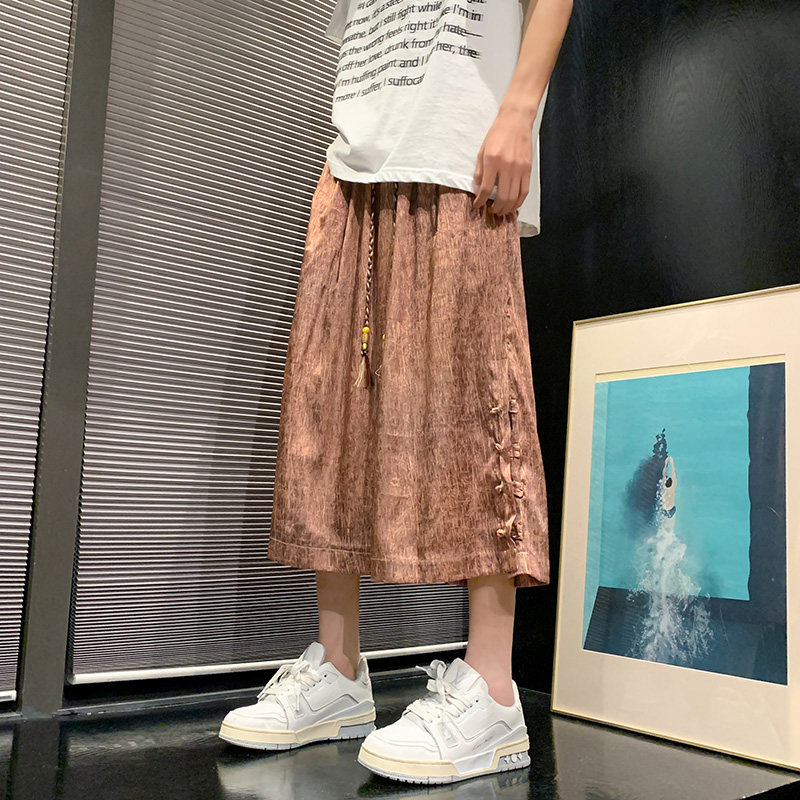 新中式G香云纱龟裂纹冰丝透气盘扣直筒七分裤男DK173-特P58控78，男装牛仔裤，电商A005-1