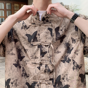 新中式B盘扣衬衫男汉服唐装蝴蝶印花裙裤西裤套装TZ90-P150控178图片