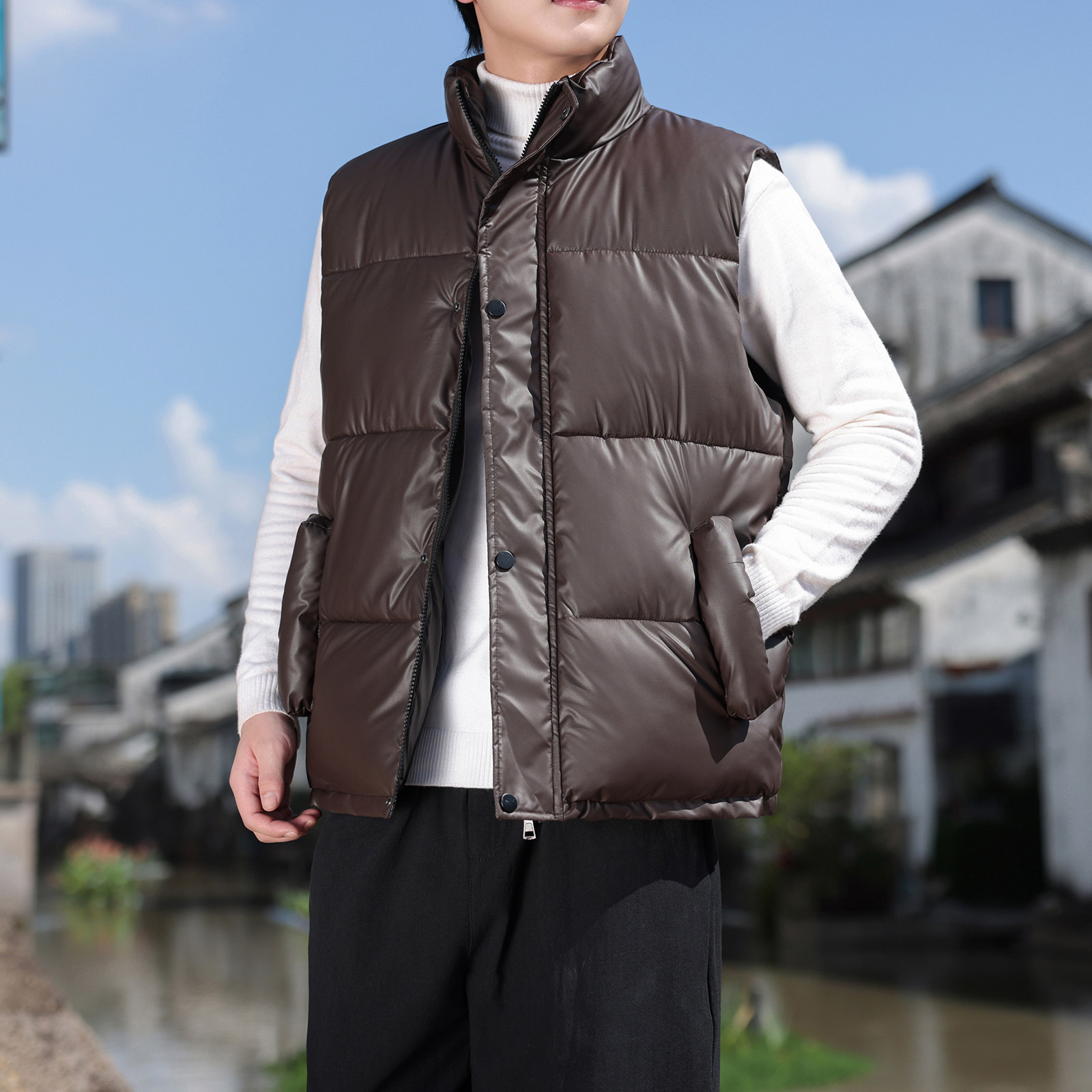 纯色E宽松男生保暖外套加厚冬季棉袄背心马甲秋MJ528-P88控118,男装背心/马甲,电商A005-1
