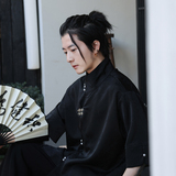 新中式风I缎面提花暗纹立领小众冰丝金属扣衬衫男CS32-P78控98，男装衬衫，电商A005-1