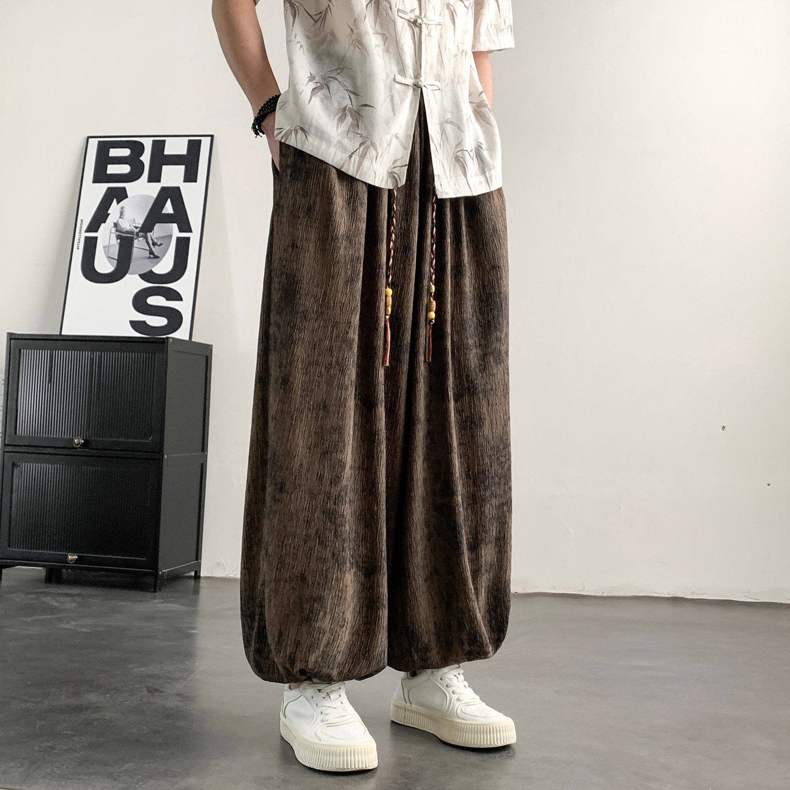 2026春夏风A高级感纹路九分裤男长裤灯笼束脚裤K266-P68控88,男装休闲裤,电商A005-1