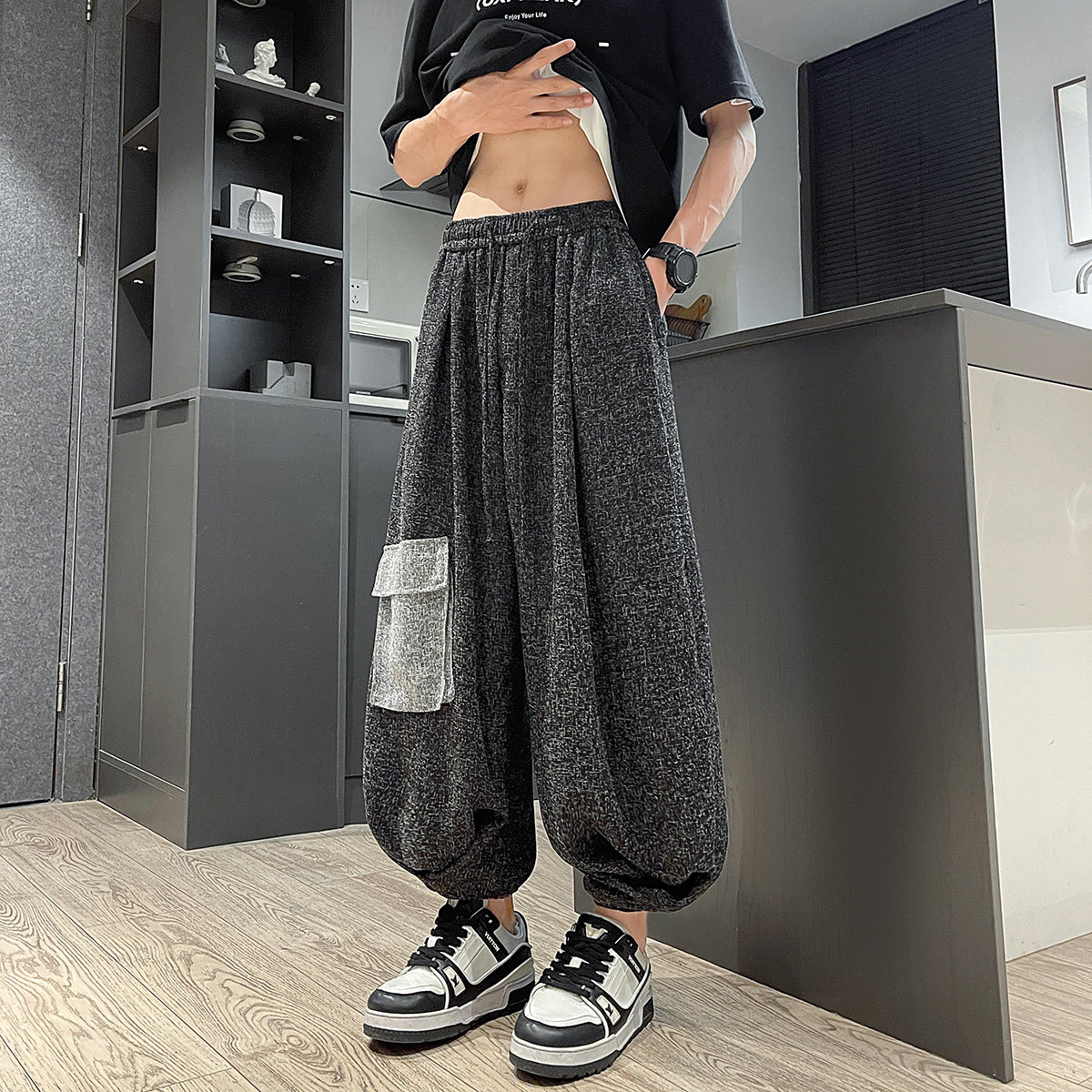 乞丐装大口袋F小众设计冰丝垂感工装裤束脚运动裤男K228-P68控88,男装工装外套,电商A005-1