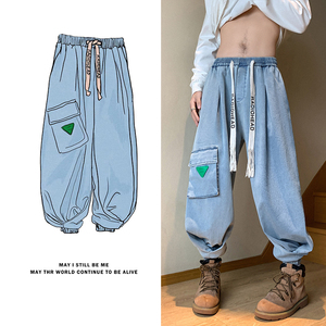 美式高街T复古工装大口袋牛仔裤设计感束脚冲锋裤K102-P88控118图片