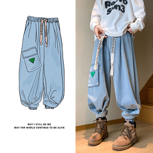 美式高街T复古工装大口袋牛仔裤设计感束脚冲锋裤K102-P88控118图片