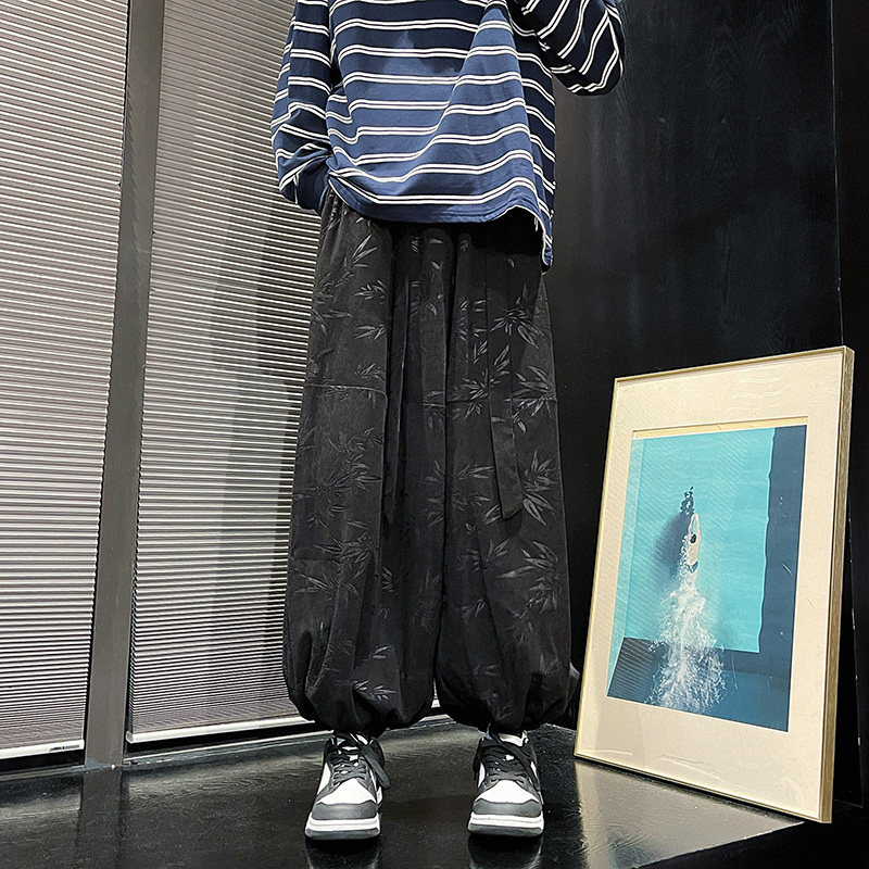 风新中式F保暖树叶印花纹灯芯绒阔腿束脚裤男K199-P68控88,男装棉衣,电商A005-1