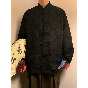 风红色衬衫春秋季高级感提花设计感盘扣唐装外套CS82-P68控88