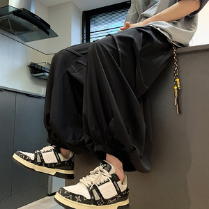 新中式C暗黑风冰丝垂感折褶小众设计阔腿裤男K155-P65控88图片