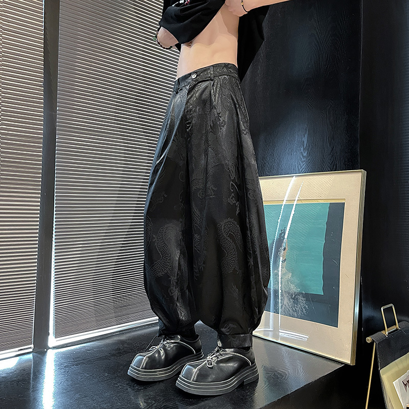 风B冰丝龙纹暗花九分裤男宽松裤长裤萝卜束脚裤K211-P68控88，男装休闲裤，电商A005-1