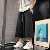 新中式D风群山树叶印花冰丝透气直筒七分裤男DK178-P58控78，男装牛仔裤，电商A005-1