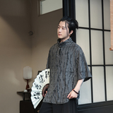 风K新中式风高领盘扣破洞镂空乞丐装冰丝t恤T35-P68控88，男装T恤，电商A005-1