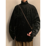 暗黑舞台演出垂感堆堆领E金丝绒打底衫保暖内穿T桖男T20-P65控78，男装T恤，电商A005-1