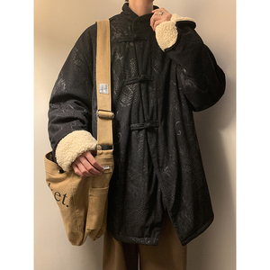 新中式A斜领盘扣龙纹暗花灯芯绒羊羔毛夹克棉衣服JK19-P135控158