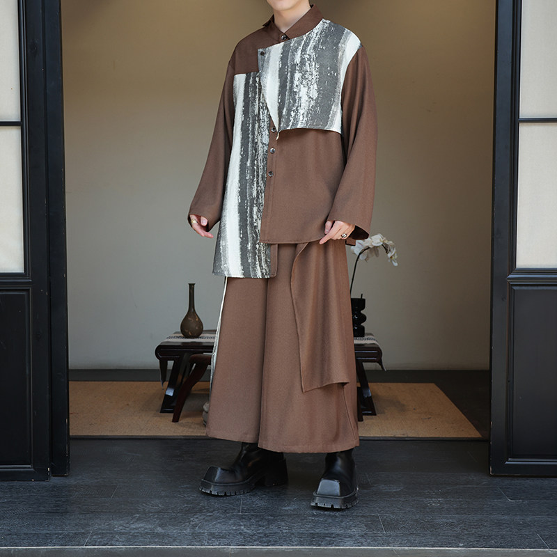 风G扎染新中式衬衫不规则拼接裙裤西裤套装TZ56-P170控198，男装西裤，电商A005-1