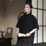 风K新中式风高领盘扣破洞镂空乞丐装冰丝t恤T35-P68控88，男装T恤，电商A005-1