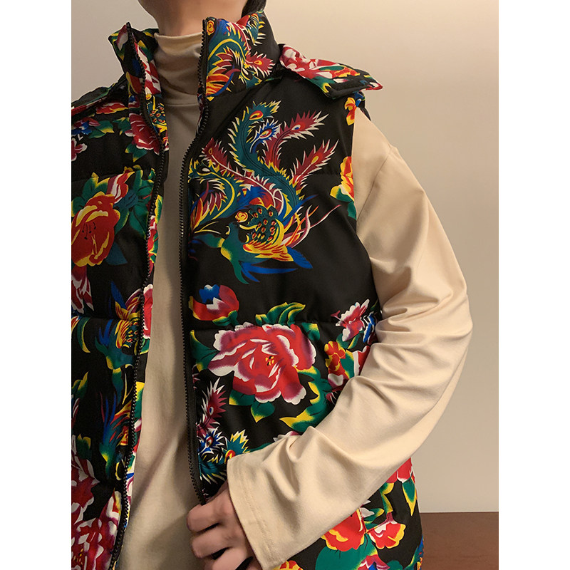 连帽大花马甲棉袄背心D男生保暖花花绿绿秋冬加厚MJ527-P78控108,男装背心/马甲,电商A005-1
