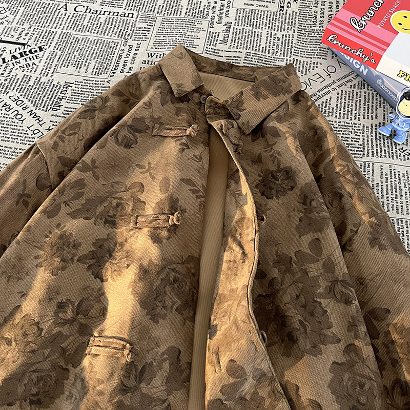 新中式R风暗黑盘扣小设计众暗花灯芯绒衬衫t桖男CS08-P68控88图片